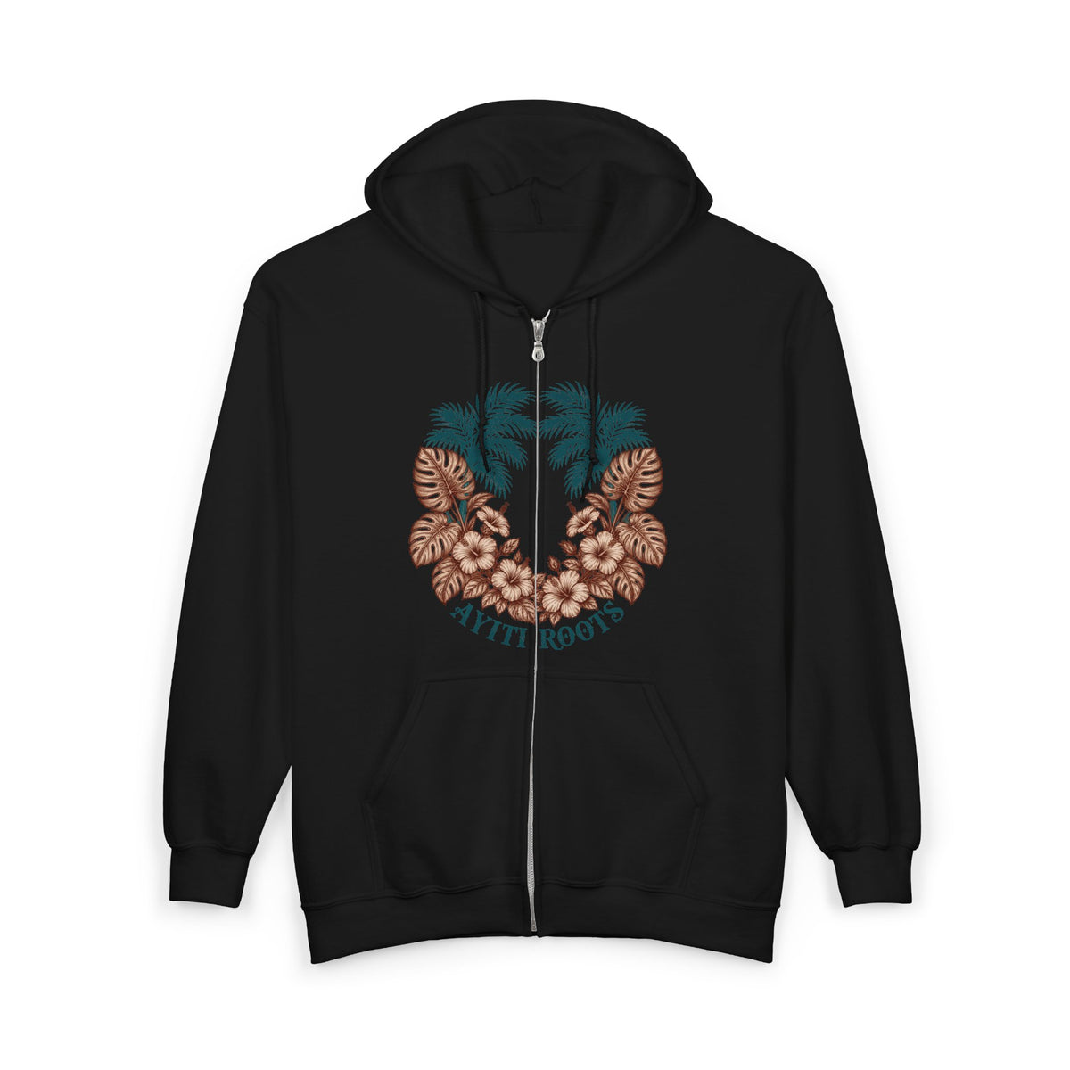Floral Hamsa Hand Design Full Zip Hoodie, Front and Back Print