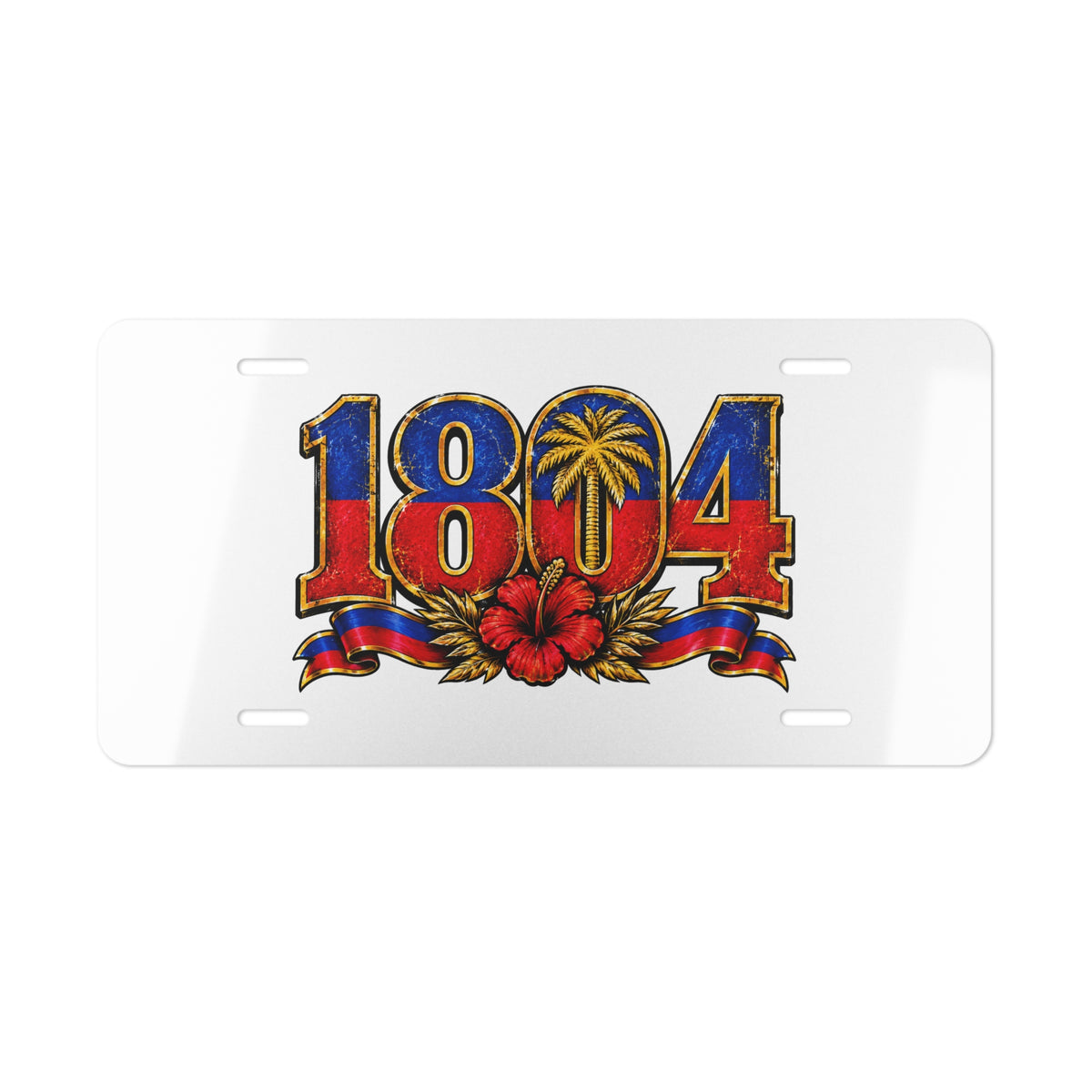 1804 Palm Tree Hibiscus Flag Vanity Plate