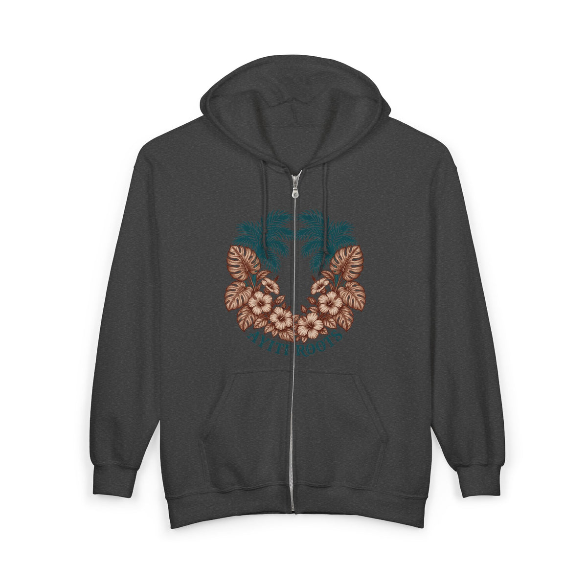 Floral Hamsa Hand Design Full Zip Hoodie, Front and Back Print