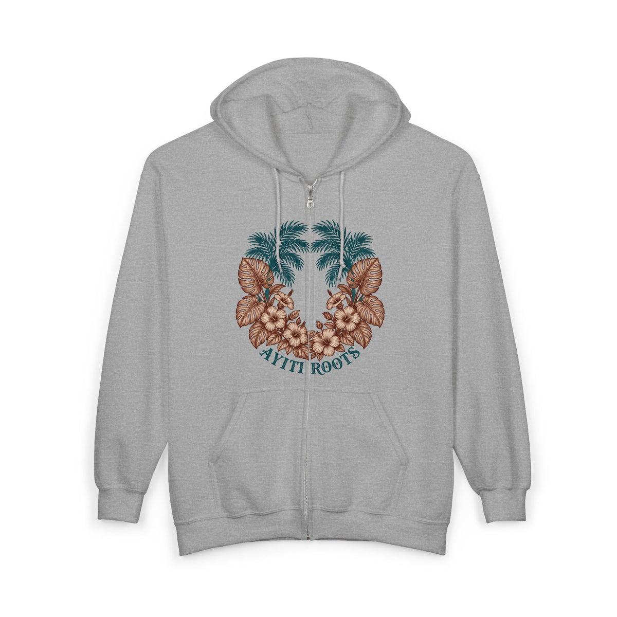 Floral Hamsa Hand Design Full Zip Hoodie, Front and Back Print