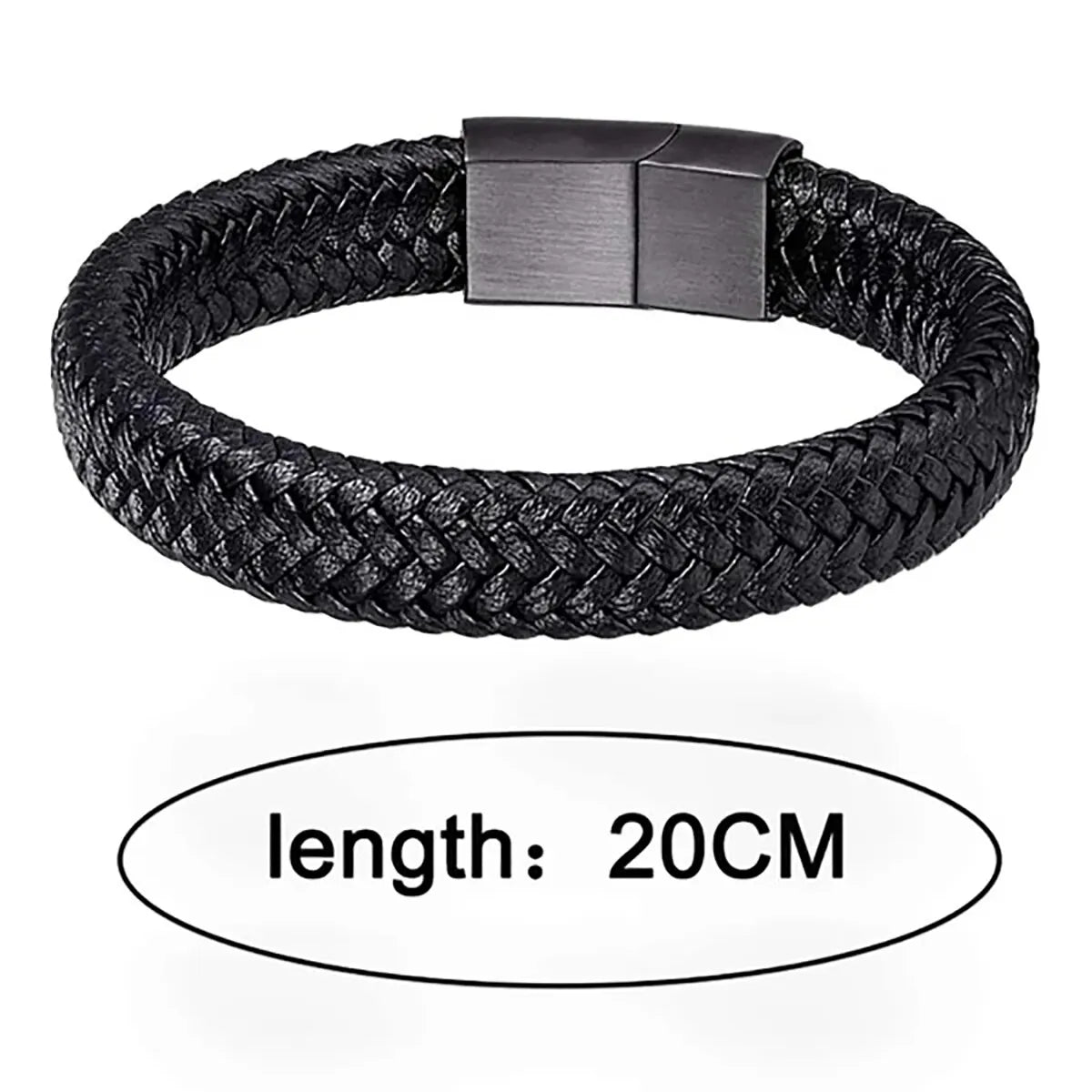 Premium Black Leather Magnetic Bracelet for Men